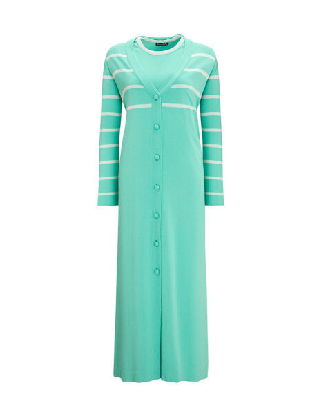 T25Y-9011 Çizgi Detaylı Düğmeli Uzun Hırka 1150-MİNT - 1