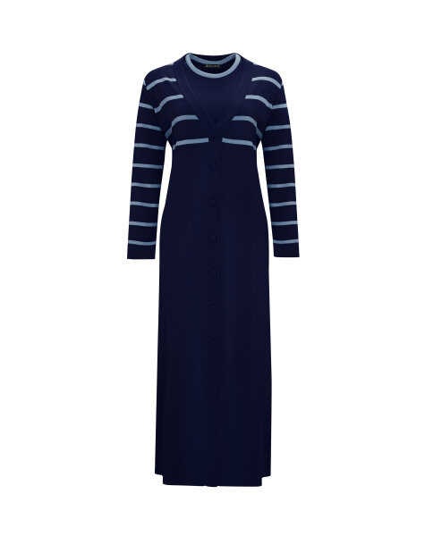 T25Y-9011 Çizgi Detaylı Düğmeli Uzun Hırka 1167-NAVY BLUE 