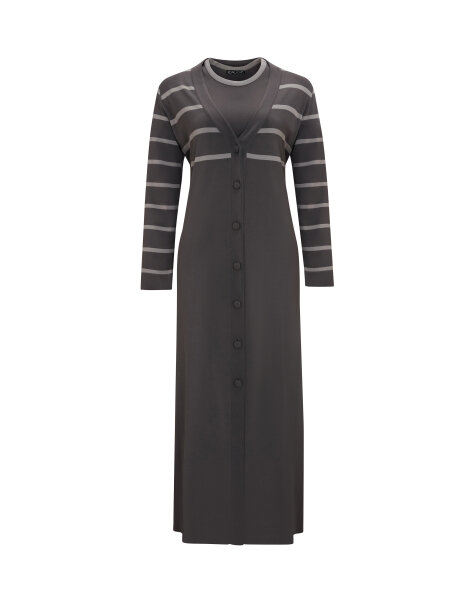 T25Y-9011 Çizgi Detaylı Düğmeli Uzun Hırka 1318-ANTHRACITE - MISS DALIDA