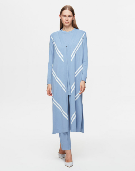 Verev Çizgili Uzun Mavi Hırka - 1
