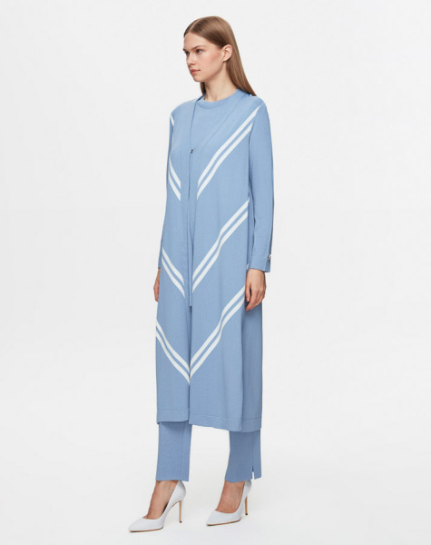 Verev Çizgili Uzun Mavi Hırka - 2