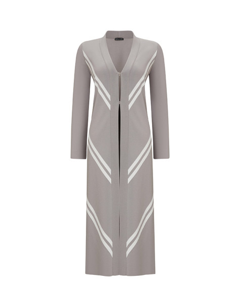 Verev Çizgili Uzun Gri Hırka - 1