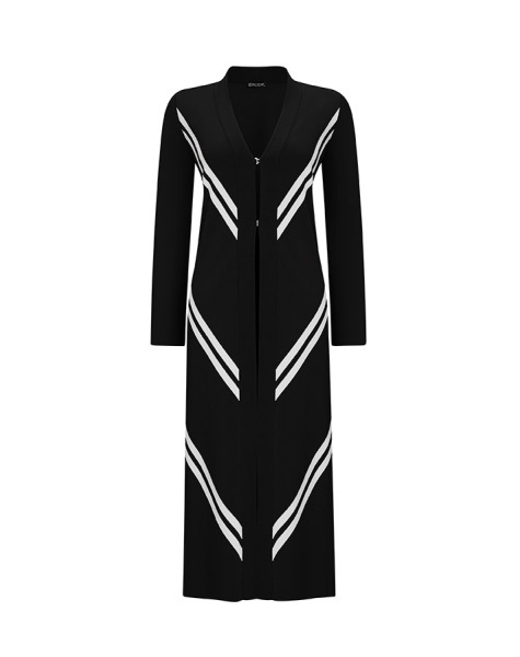 Verev Çizgili Uzun Siyah Hırka - 1