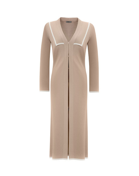 T25Y-9013 Yaka Detaylı Agraflı Uzun Hırka 1147-STONE - MISS DALIDA