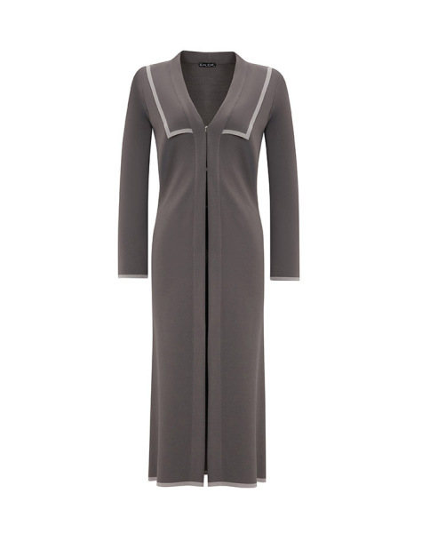 Yaka Detaylı Agraflı Antrasit Uzun Hırka - 1