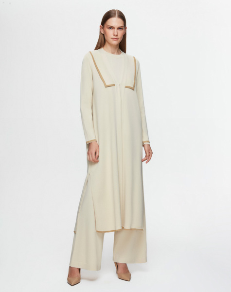 T25Y-9013 Yaka Detaylı Agraflı Uzun Hırka 1412-BUTTER - 1