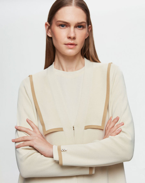 T25Y-9013 Yaka Detaylı Agraflı Uzun Hırka 1412-BUTTER - 2