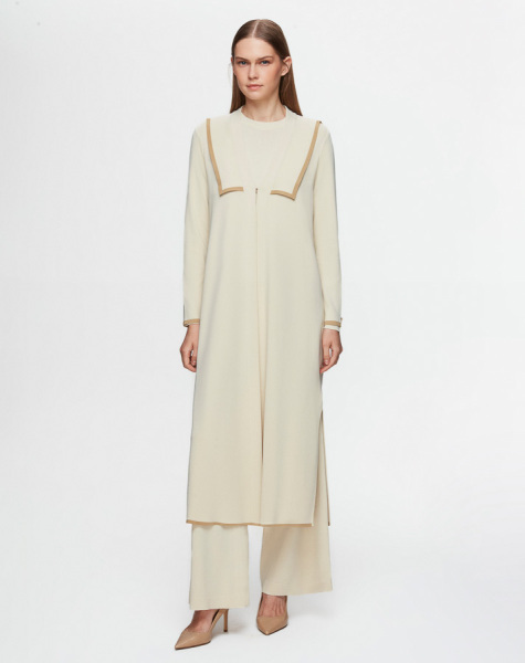 Yaka Detaylı Agraflı Açık Sarı Uzun Hırka - 3