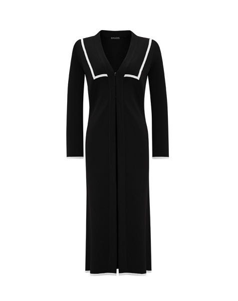 T25Y-9013 Yaka Detaylı Agraflı Uzun Hırka BLACK 