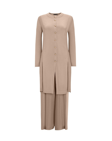 T25Y-9014 Cupro Detaylı Top Düğmeli Triko Hırka 1147-STONE - 1