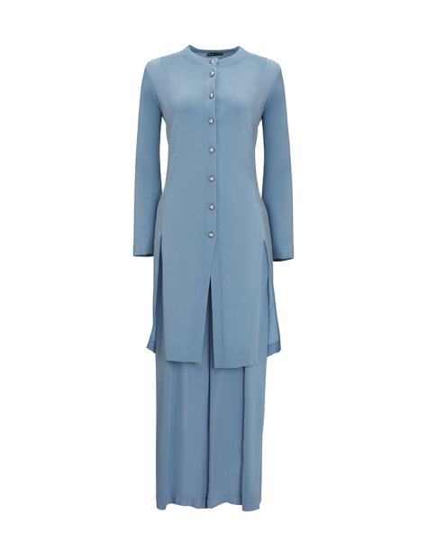 T25Y-9014 Cupro Detaylı Top Düğmeli Triko Hırka 1186-BLUE 