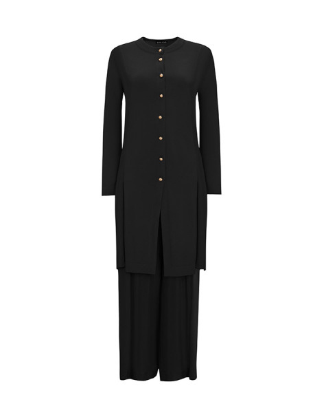 T25Y-9014 Cupro Detaylı Top Düğmeli Triko Hırka BLACK 