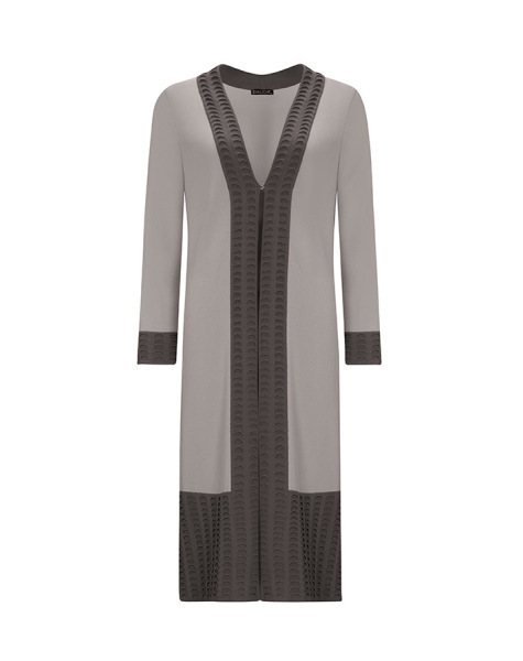 Örgü Teknikli İki Renk Triko Gri Hırka - 1