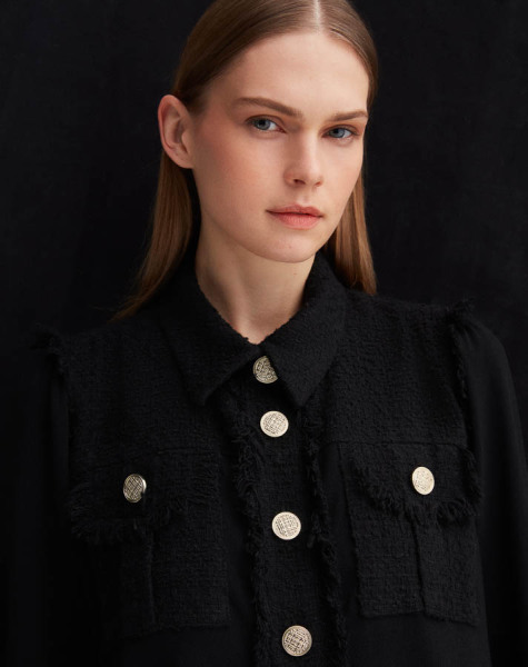 Püskül Ve Düğme Detaylı Klasik Siyah Hırka - 2