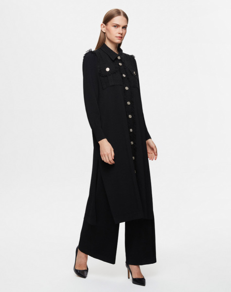 Püskül Ve Düğme Detaylı Klasik Siyah Hırka - 3