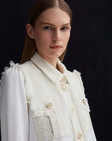 Püskül Ve Düğme Detaylı Klasik Ekru Hırka - 2