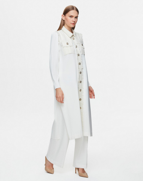 Püskül Ve Düğme Detaylı Klasik Ekru Hırka - 3