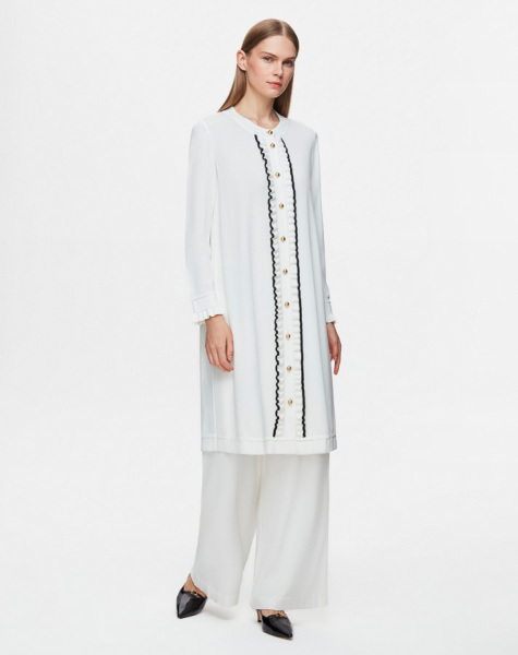 Önü Ve Bileği Fırfırlı Triko Ekru Hırka - MISS DALIDA