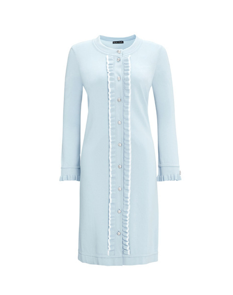  Önü Ve Bileği Fırfırlı Triko Mavi Hırka 