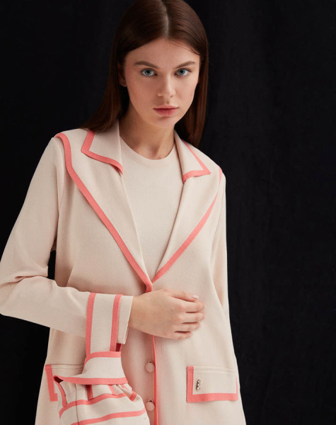 Yaka Detaylı Düğmeli Şık Somon Renk Hırka - 2