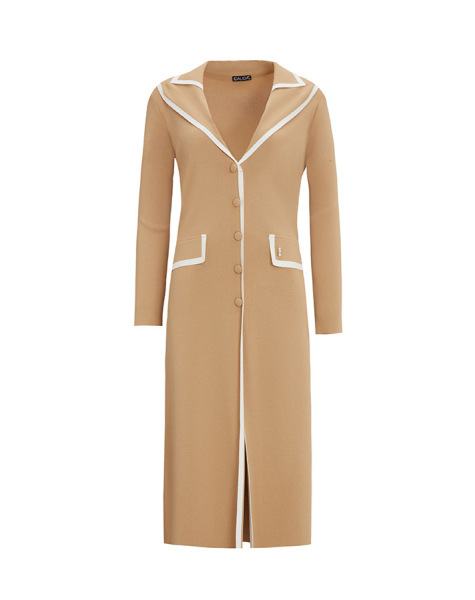 Yaka Detaylı Düğmeli Şık Camel Hırka - 1