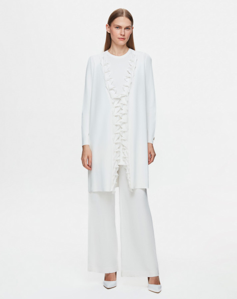  Önü Fıfırlı Düz Renk Ekru Hırka - 1