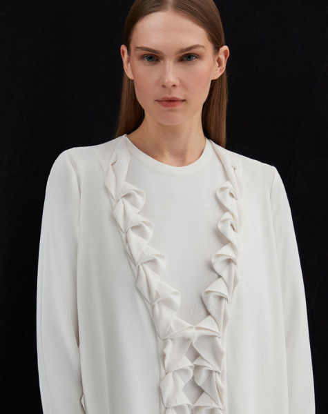  Önü Fıfırlı Düz Renk Ekru Hırka - 2