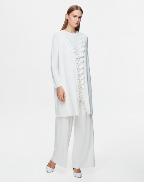  Önü Fıfırlı Düz Renk Ekru Hırka - 3