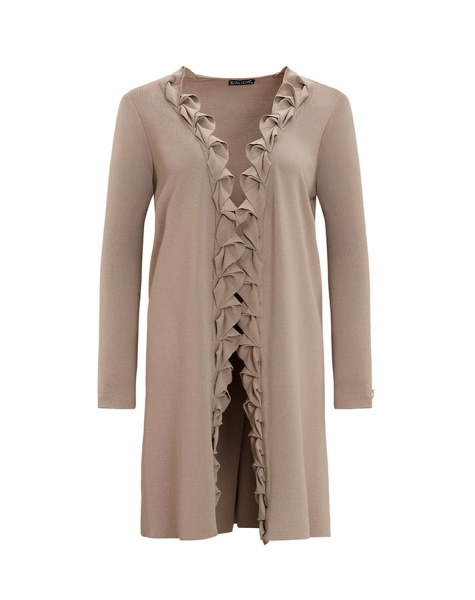 Önü Fıfırlı Düz Renk Vizon Hırka - 1