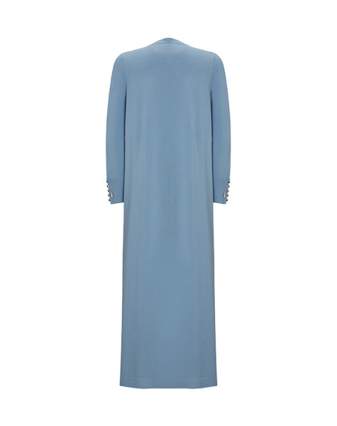 Yuvarlak Yaka Düğmeli Uzun Mavi Hırka - 2