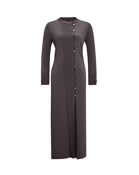 T25Y-9020 Yuvarlak Yaka Düğmeli Uzun Hırka 1318-ANTHRACITE 