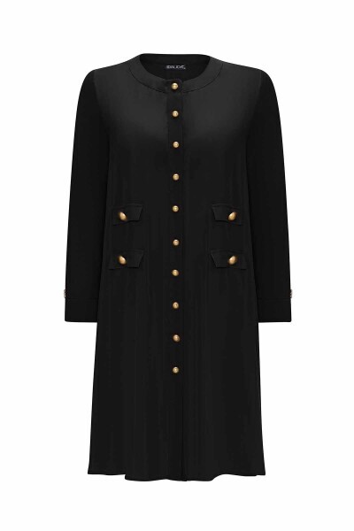 Çift Cep Kapaklı Triko Cupro Siyah Hırka - 1