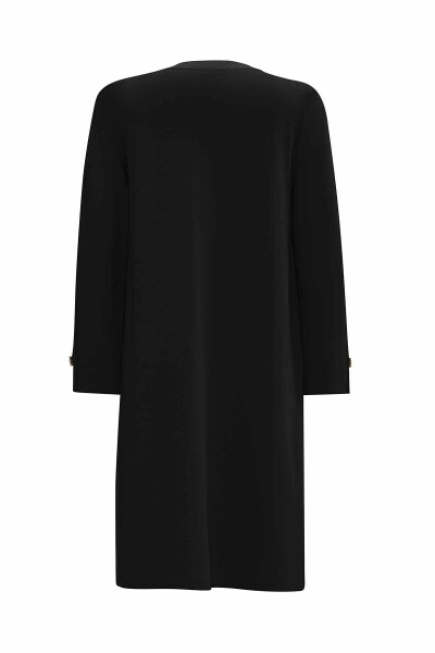 Çift Cep Kapaklı Triko Cupro Siyah Hırka - 2