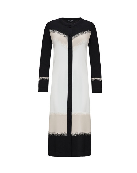 Üç Renkli Örgü Teknikli Uzun Siyah Hırka - 1