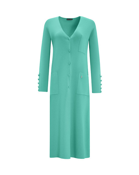 Üç Cepli Temiz Kesim Uzun Yeşil Hırka 