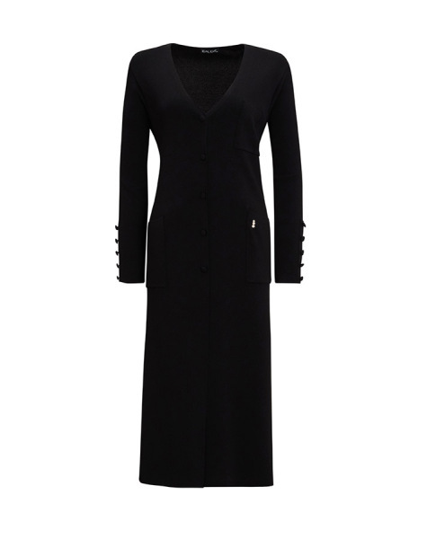 Üç Cepli Temiz Kesim Uzun Siyah Hırka - 1