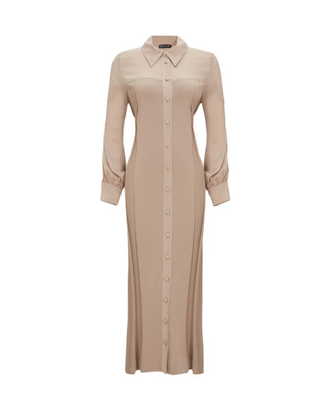  Gömlek Yaka Triko Cupro Taş Rengi Kap - MISS DALIDA