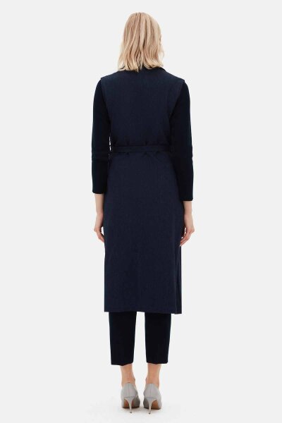 T26K-1004 Kruvaze Kesim Denim Yelek İNDİGO - 2