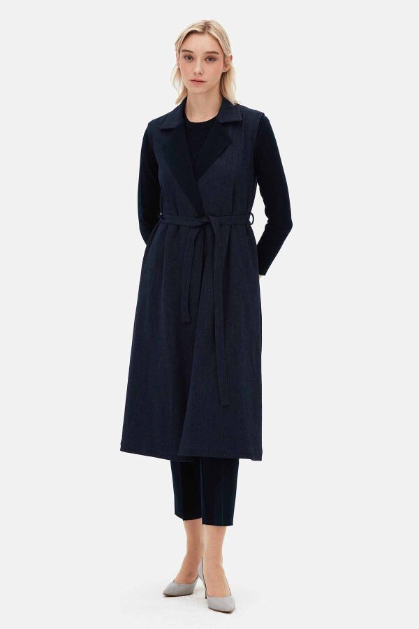 T26K-1004 Kruvaze Kesim Denim Yelek İNDİGO - 3