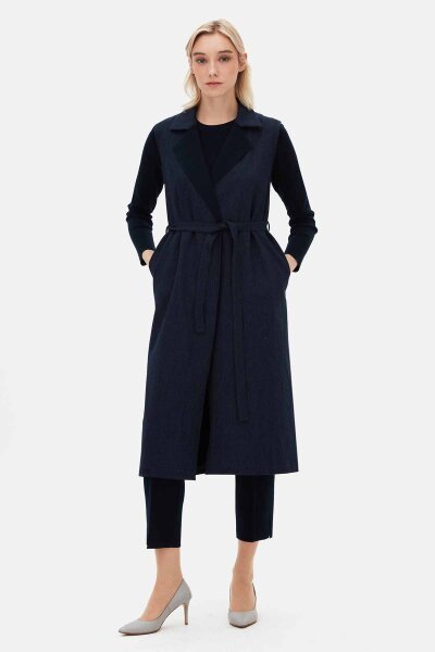 T26K-1004 Kruvaze Kesim Denim Yelek İNDİGO - 1