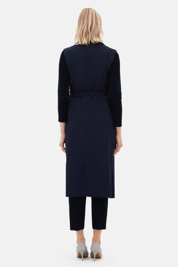 T26K-1004 Kruvaze Kesim Denim Yelek İNDİGO - 2