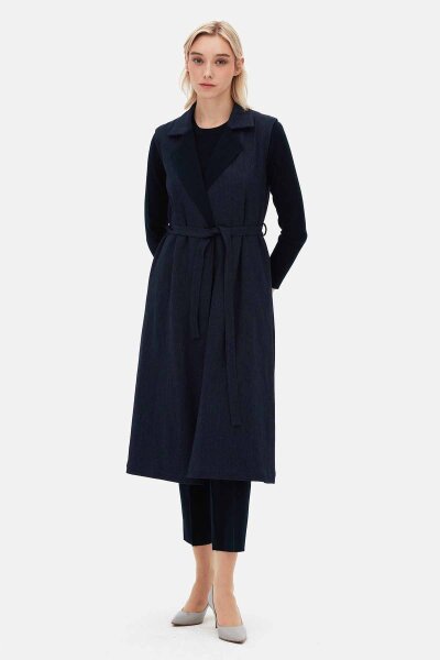 T26K-1004 Kruvaze Kesim Denim Yelek İNDİGO - 3