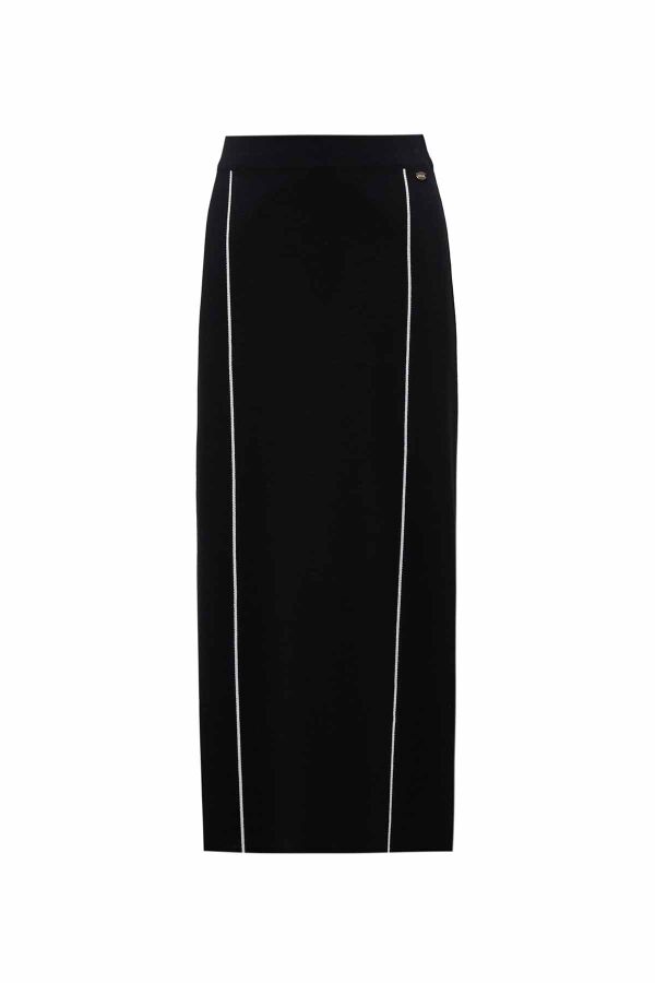 T26K-2009 Çizgi Detaylı Triko Kalem Etek BLACK - 1