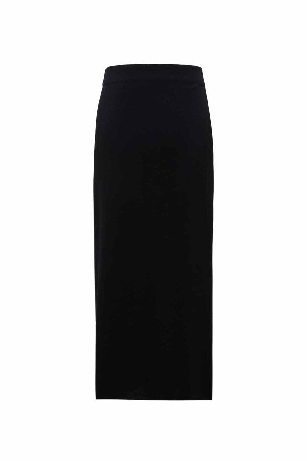 T26K-2009 Çizgi Detaylı Triko Kalem Etek BLACK - 2