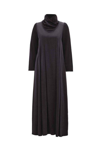T26K-4000 Dik Yakalı Cupro Elbise DARK GREY - 1