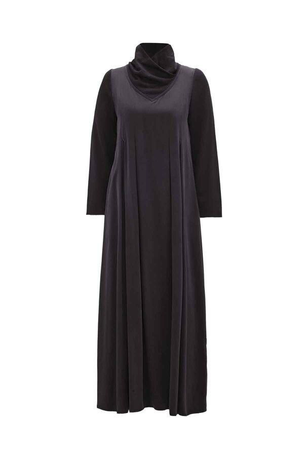T26K-4000 Dik Yakalı Cupro Elbise DARK GREY - 1