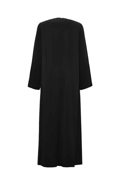T26K-4001 Rahat Kesim Düz Renk Cupro Elbise BLACK - 2