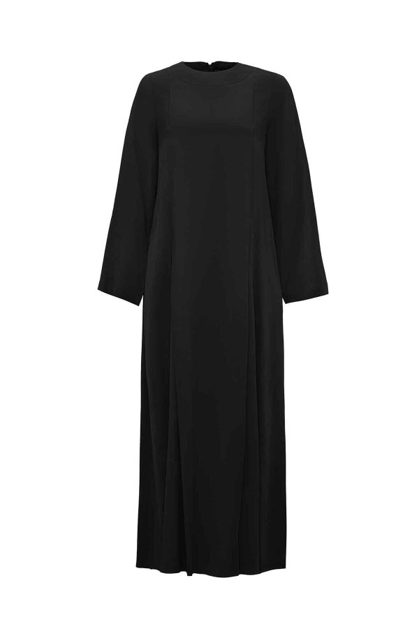 T26K-4001 Rahat Kesim Düz Renk Cupro Elbise BLACK - 1