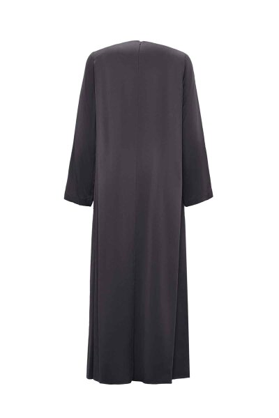 T26K-4001 Rahat Kesim Düz Renk Cupro Elbise DARK GREY - 2