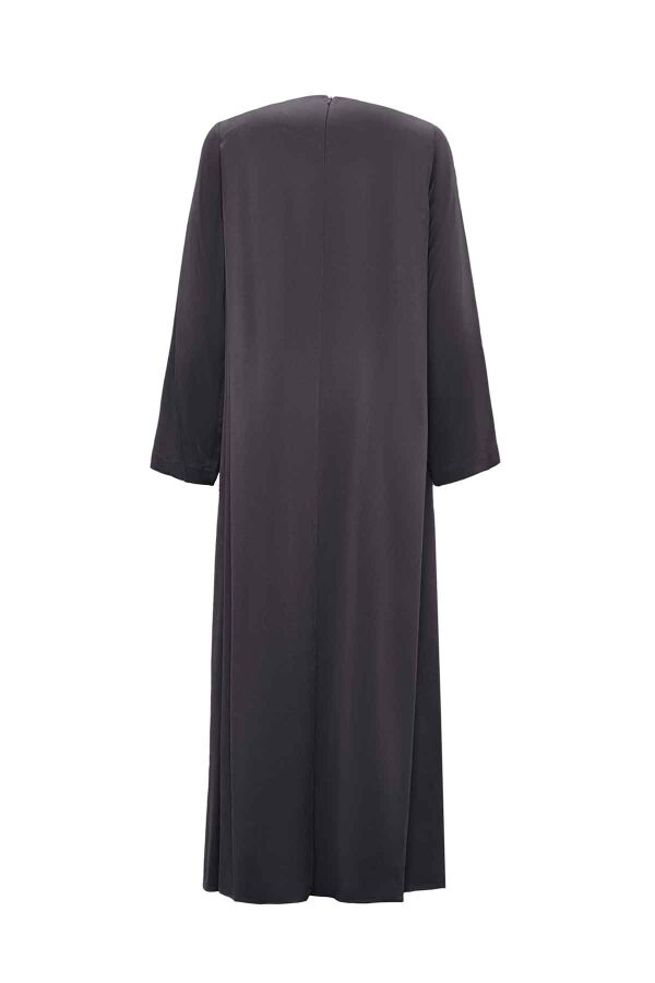 T26K-4001 Rahat Kesim Düz Renk Cupro Elbise DARK GREY - 2